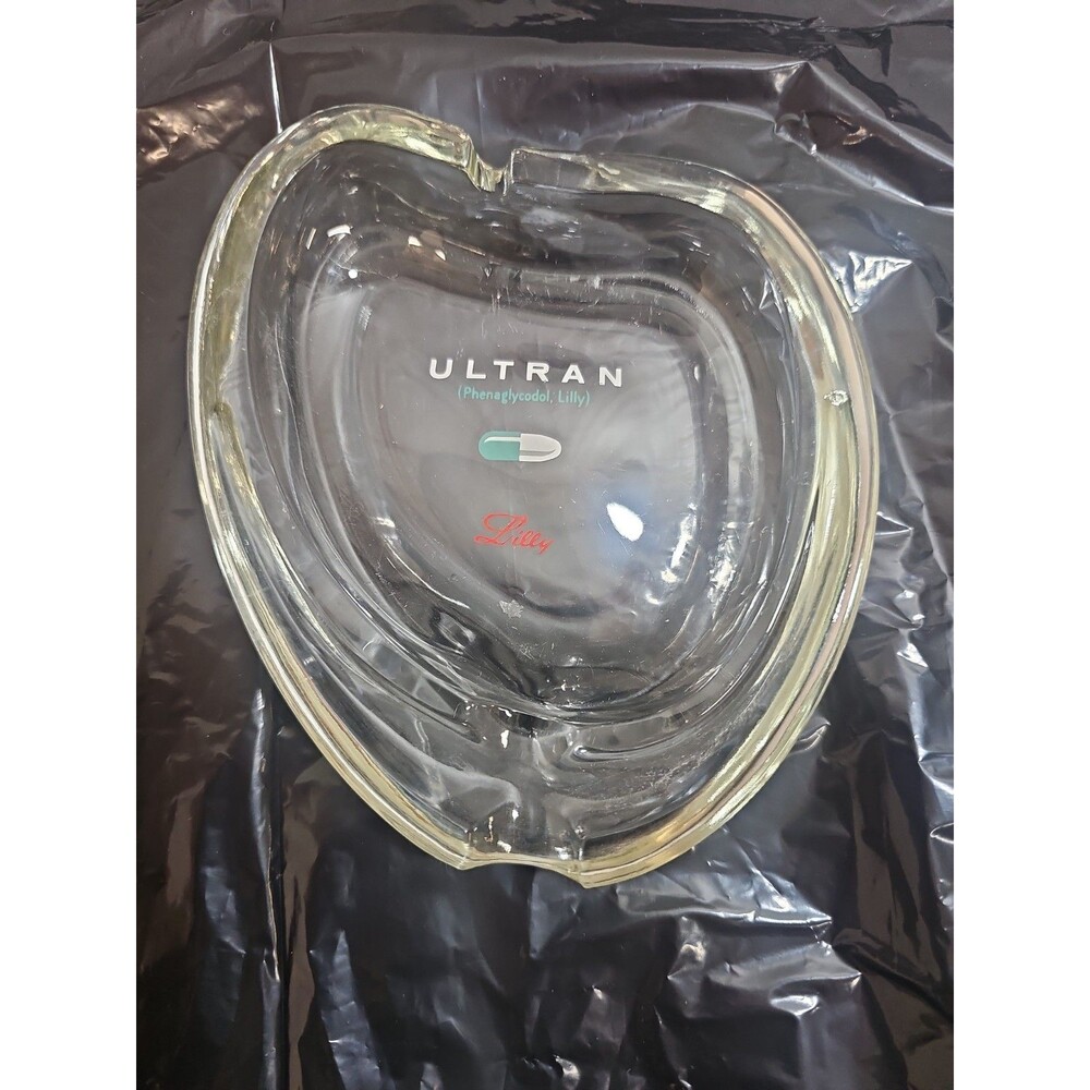 Lilly RX Advertising Vintage Freeform Ashtray Ultran Clear Glass Cigar Cigarette